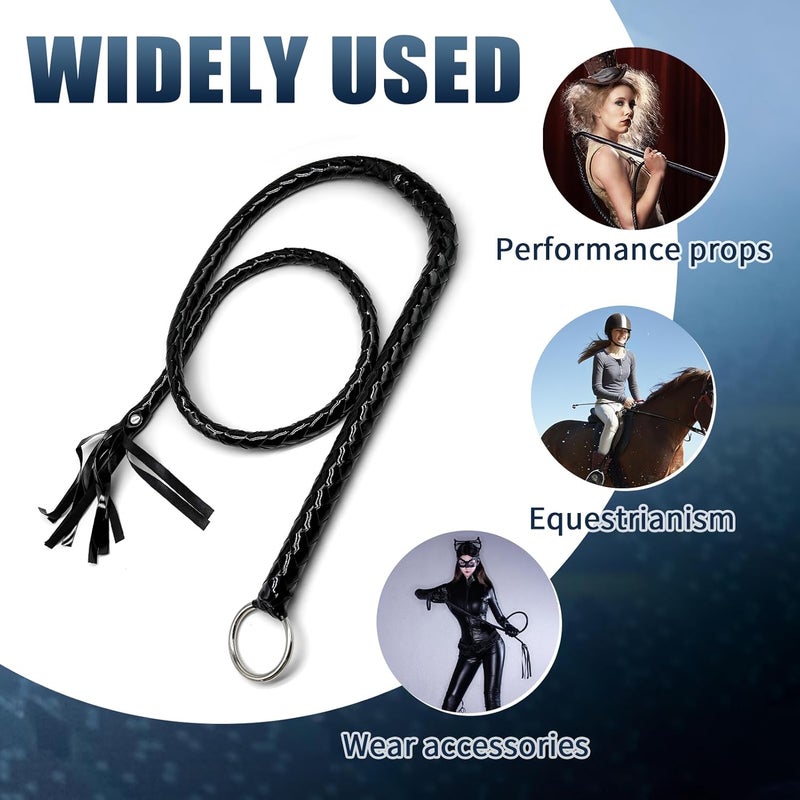 Stankey Up Faux Leather Black Whip Costume Whip Handmade Bullwhip, Whips for Stage Performance Racing Cosplay Costume Accessories,Whip Costume Accessory Horse Riding Crops Equestrianism - Image 5
